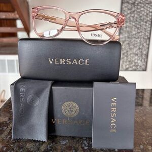 VERSACE NWT VE3304 Transparent Blush Pink Cat Eye Eyeglasses w/ Medusa Logo